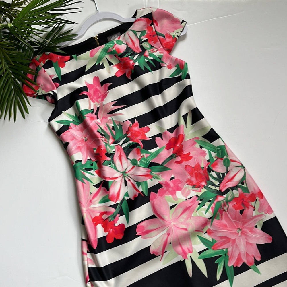 Vince Camuto Black and White Floral Midi Dress